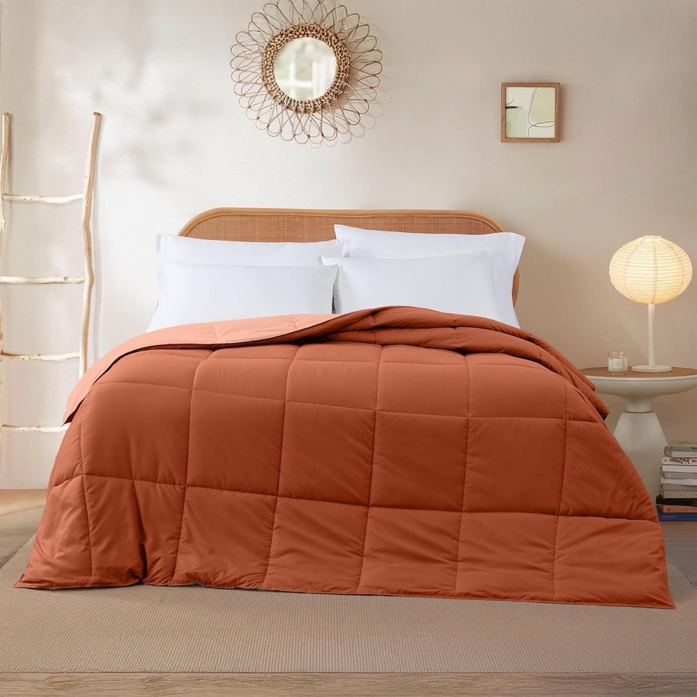 -Round Comfort: Rust/Clay Reversible King Comforter in Durable Microfiber