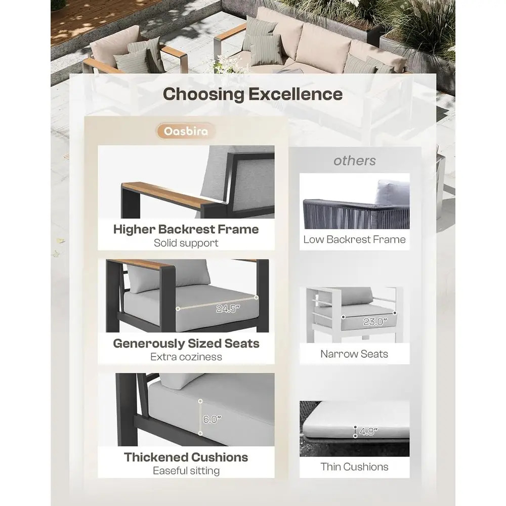 Gray 4PC Patio Furniture Set Aluminum Outdoor Sofa Cushions Balcony