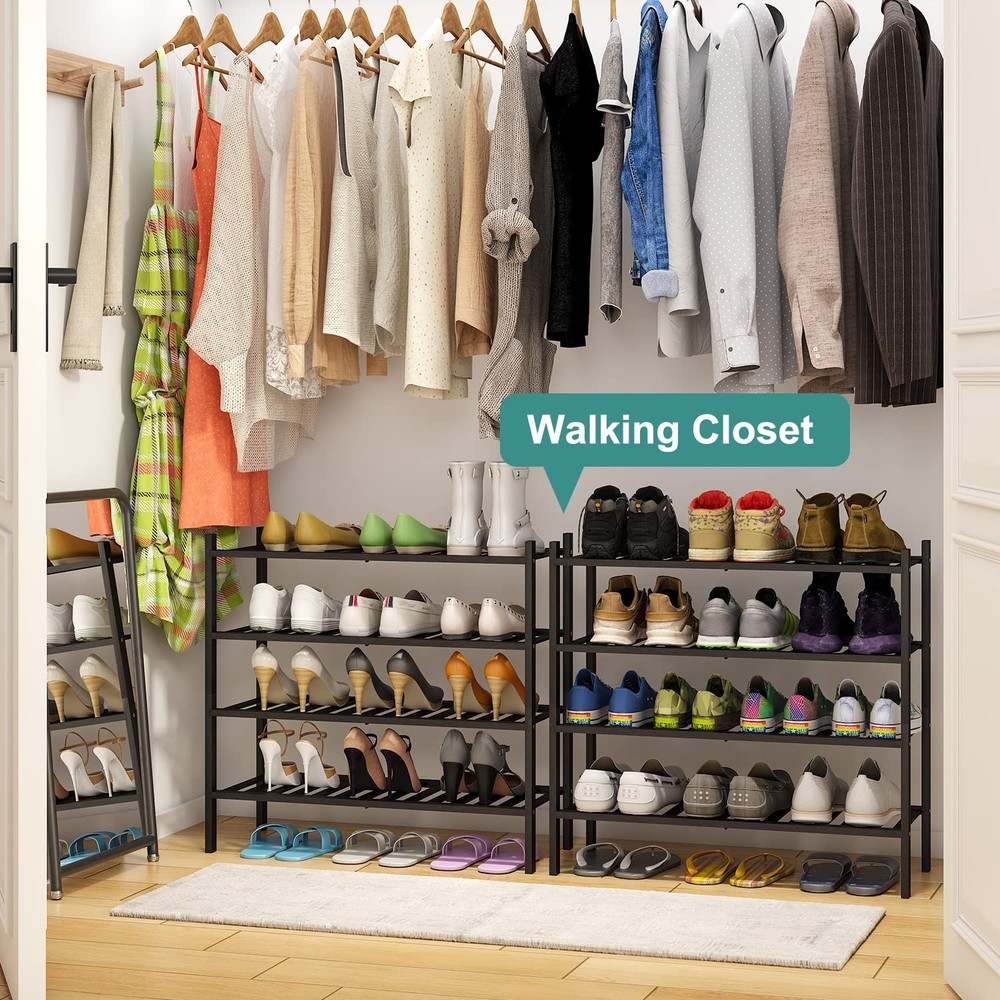 4-Tier Black Bamboo Shoe Rack for Entryway, Stackable | Foldable | Natural, S...