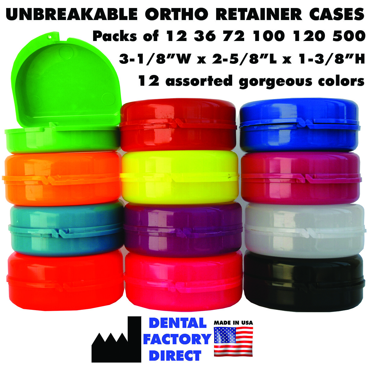 Dental Retainer Box Orthodontic Appliance Guard Snap Closure, 12-500 Cases - USA