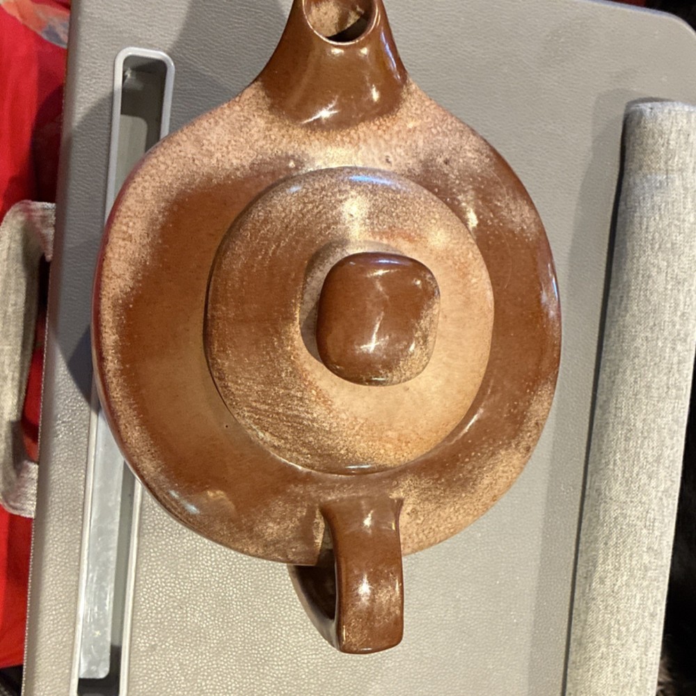 Brown Ceramic Tea Pot Glossy Round Solid Pottery with Lid