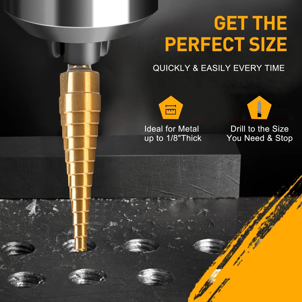 Step Drill Bit Set, 3PCS Titanium High Speed Steel Drill Bits, Step Bits for ...