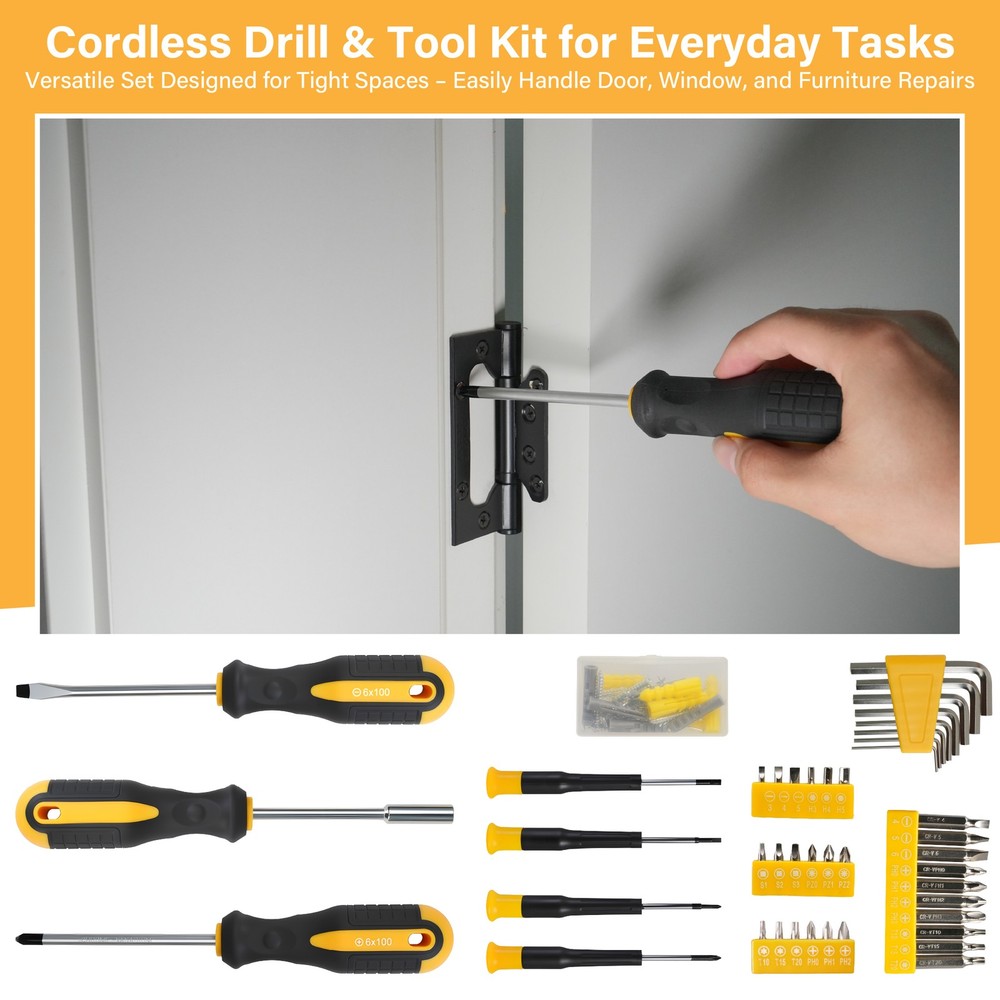 ANXTECH 154pcs Tool Kit Cordless Drill Toolbox Household Hand Tool Set Portable