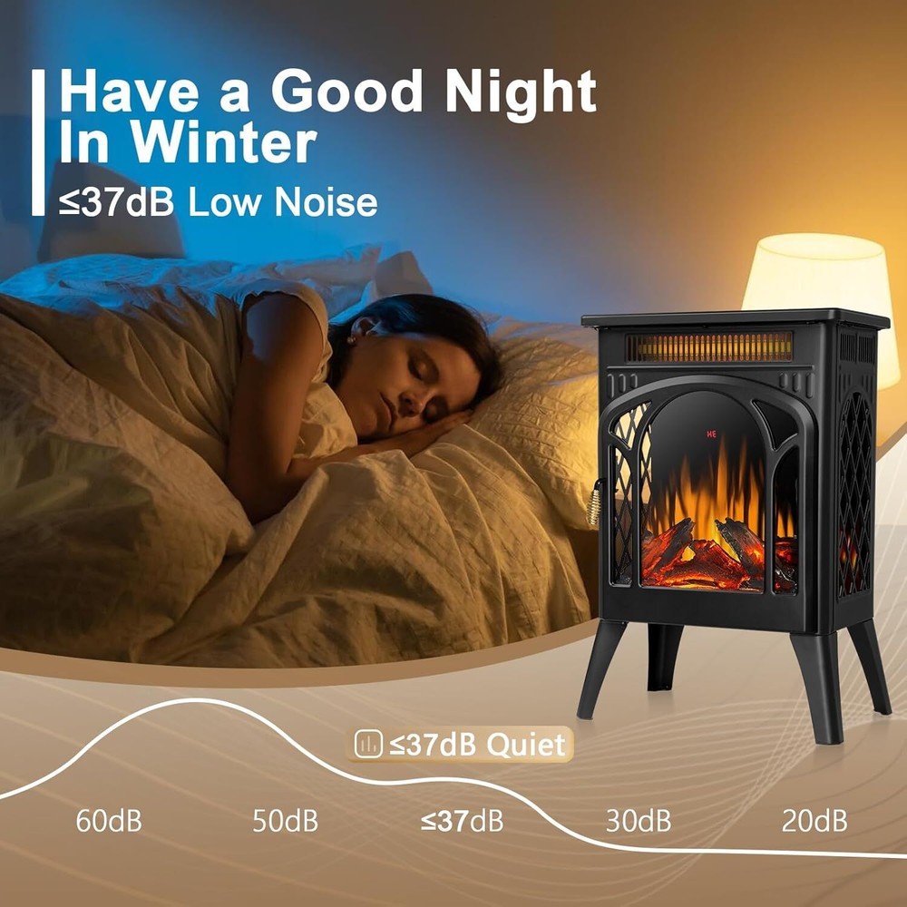 16 Inch Electric Fireplace Stove with Flame Effect,Temperature Adjustment,Remote