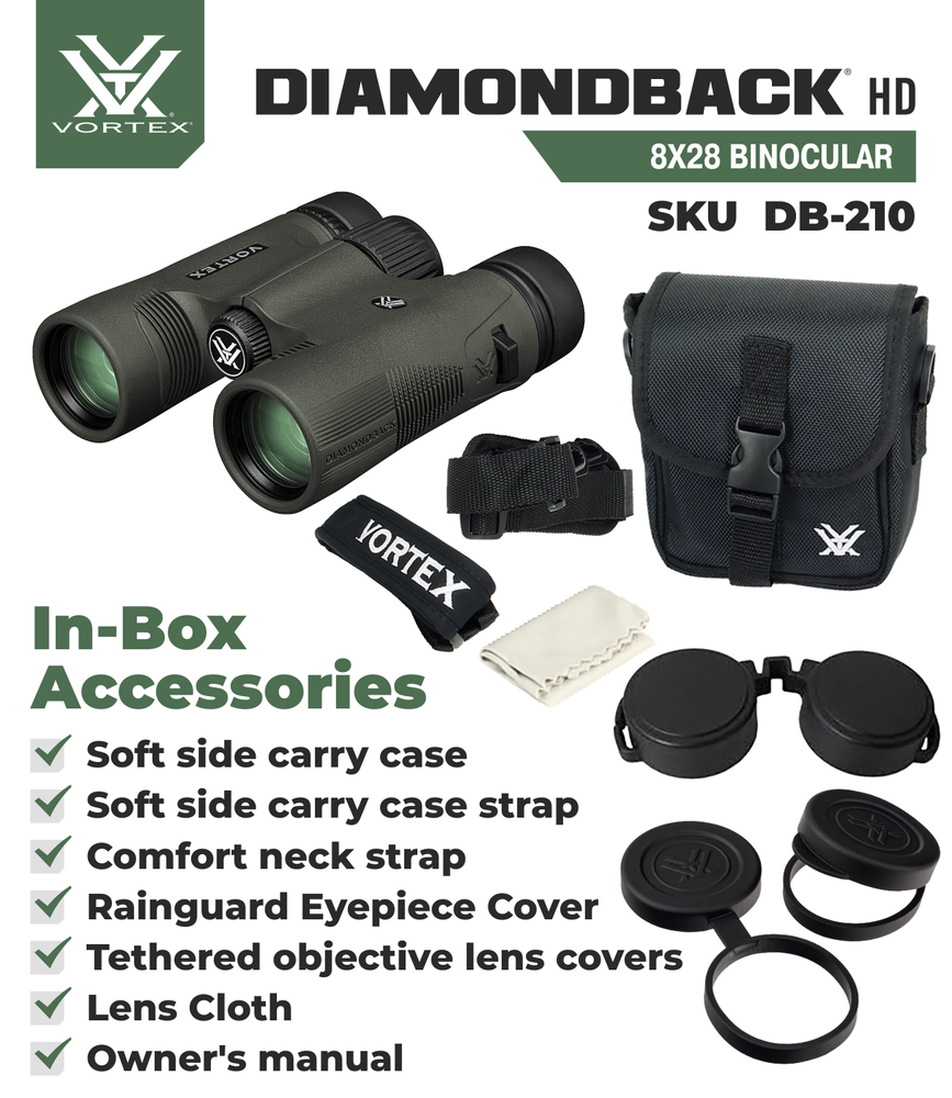 Vortex Optics Diamondback HD 8x28 Binocular with Free Camo Forest Hat Bundle
