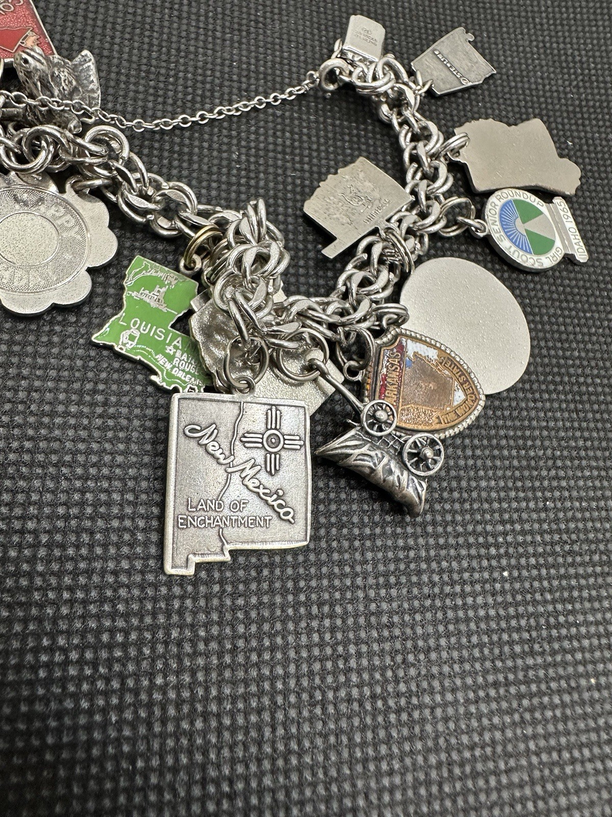 Vintage Sterling Silver Charm Bracelet Longhorns Wagon States 1960’s