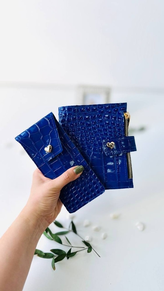 Blue handmade gift leather planner A7 & pencil/ glasses case