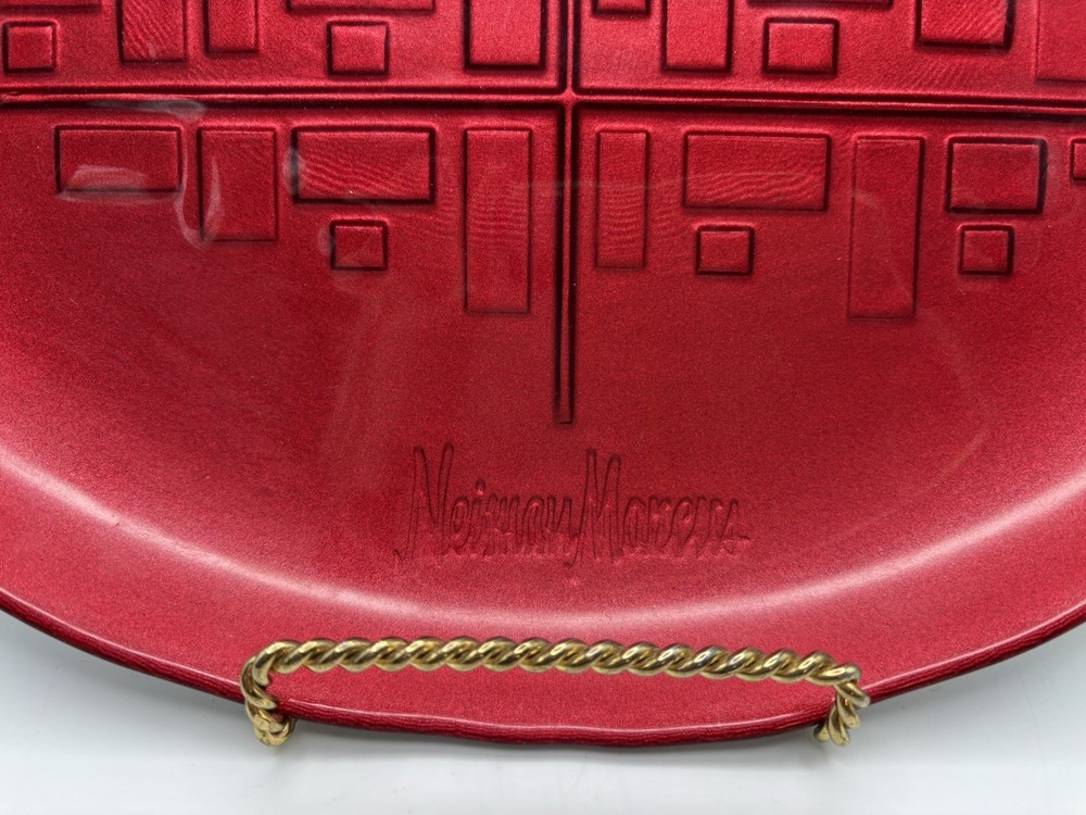 Neiman Marcus Red Christmas Platter With Imprinted Tree