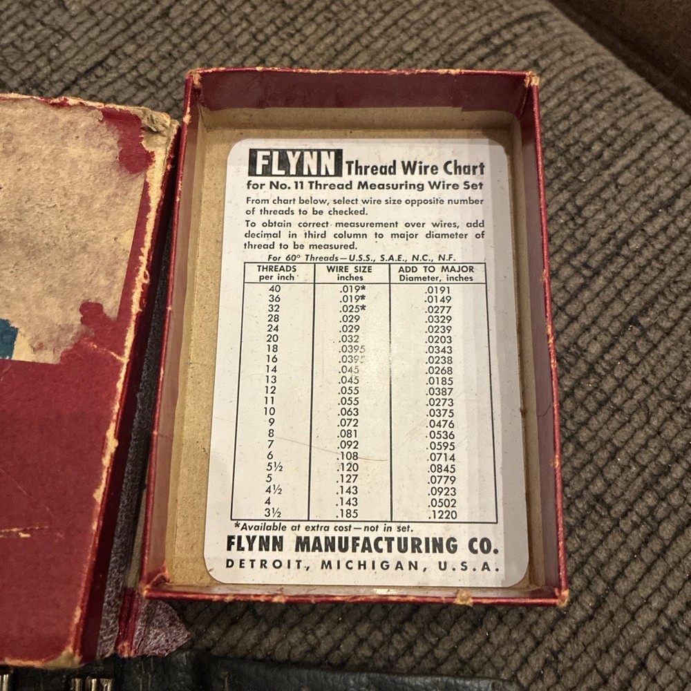 Vintage Flynn Boring Tool Co. Thread Measuring Wire Set