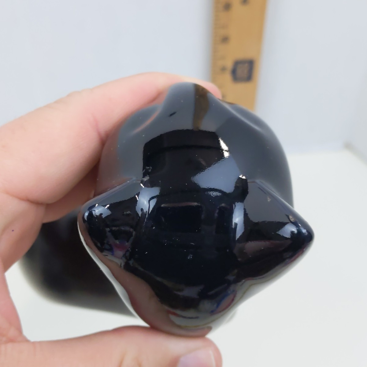 Vintage Black Ceramic Cat Figurine Glossy Mid Century Modern Style Home Decor