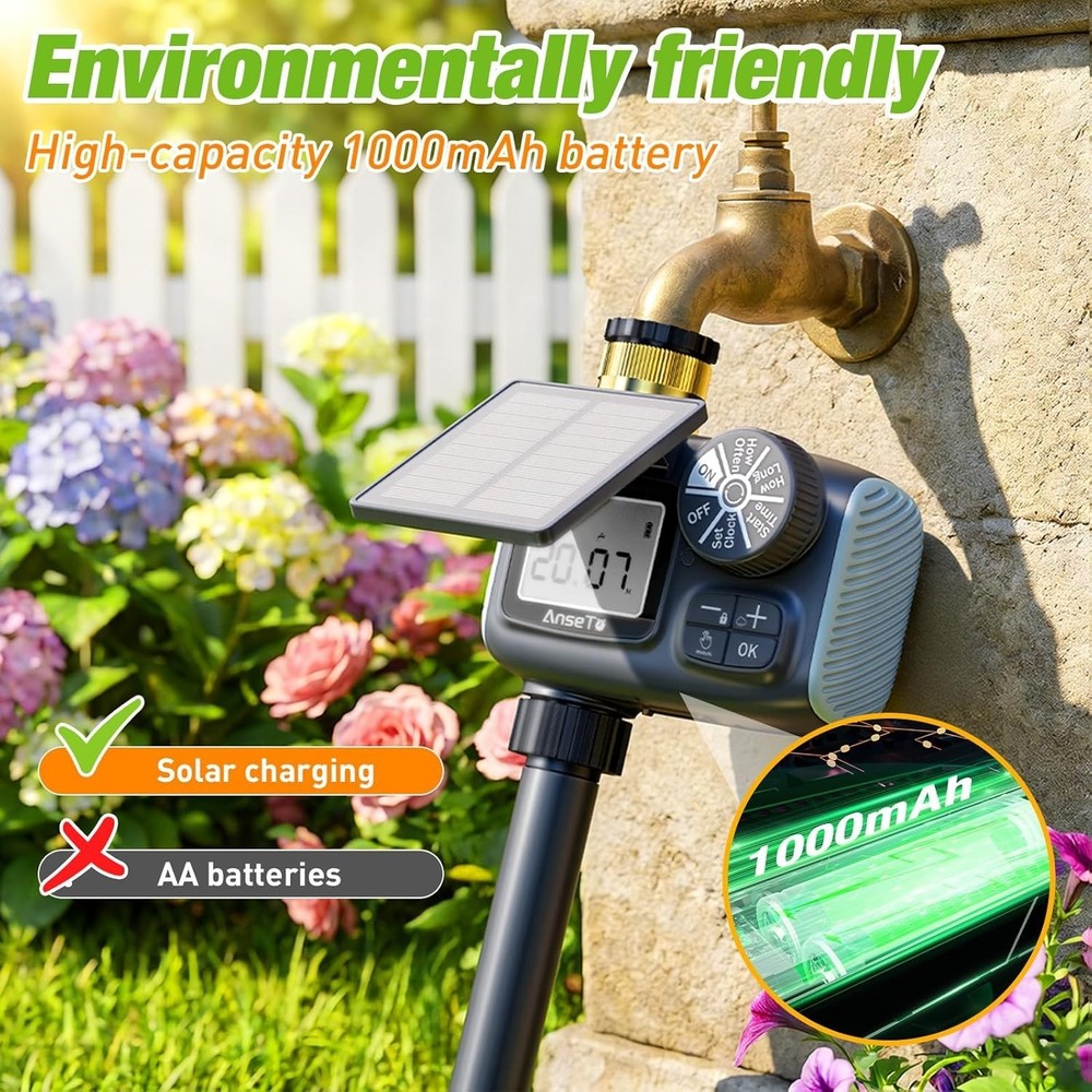 Solar Sprinkler Timer Rechargeable Water Timer Garden Hose, Programmable Faucets