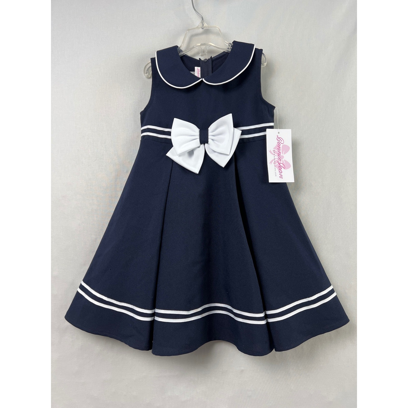 Bonnie Jean Dress Kids 4T Navy Blue Nautical Bow Peter Pan Collar Easter Party