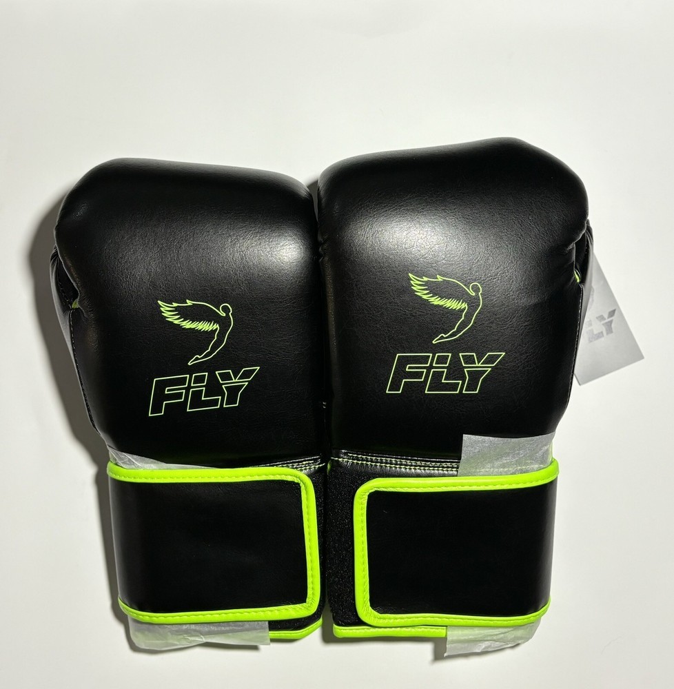 New Authentic 18 Ounce FLY Boxing Gloves SuperLoop X Line Hook/Loop Black Green