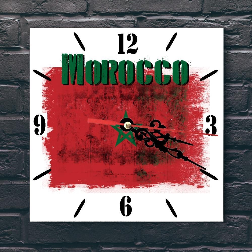 Morocco Flag Wall clock patriots CERAMIC Tile Watch Support Décor