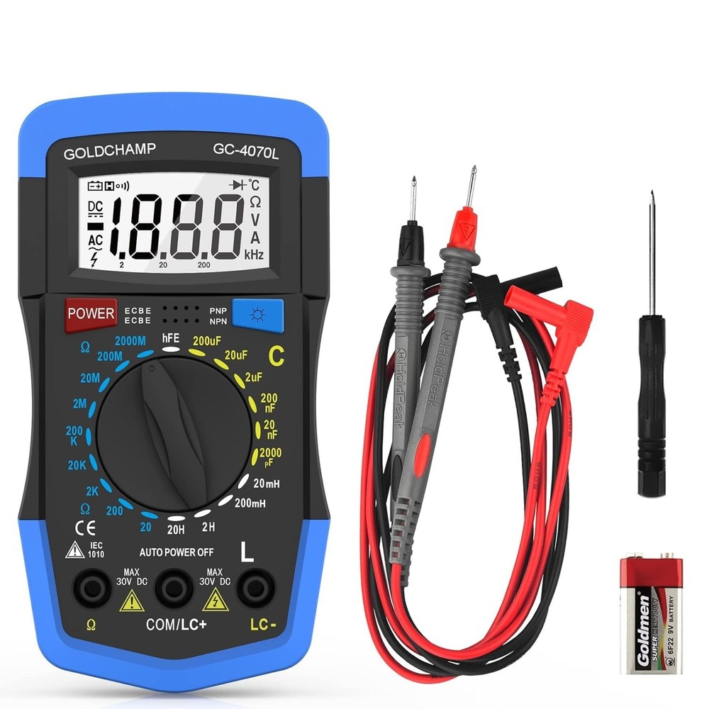 2000pF~200uF Capacitor Tester, 200~2000M0 0hm MeterCapacitance Meter, hFE Mu...