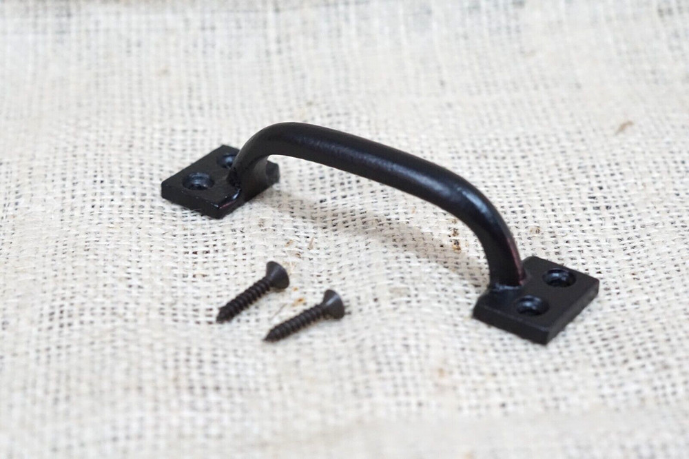 10 Cast Iron Handles Drawer Pulls Gloss Black Home Decor Kitchen Window Pull