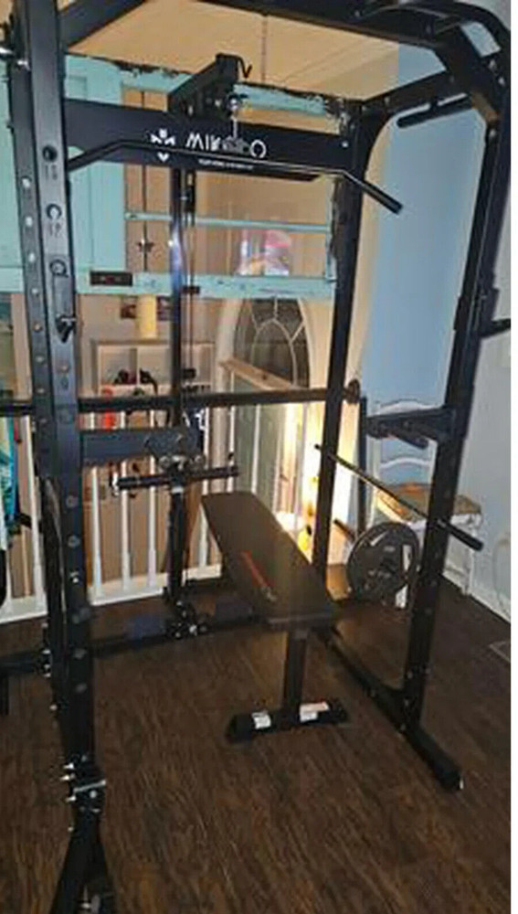 LAT Pulldown System Multi-Functional Squat Rack Exercise Power Cages Metal Black