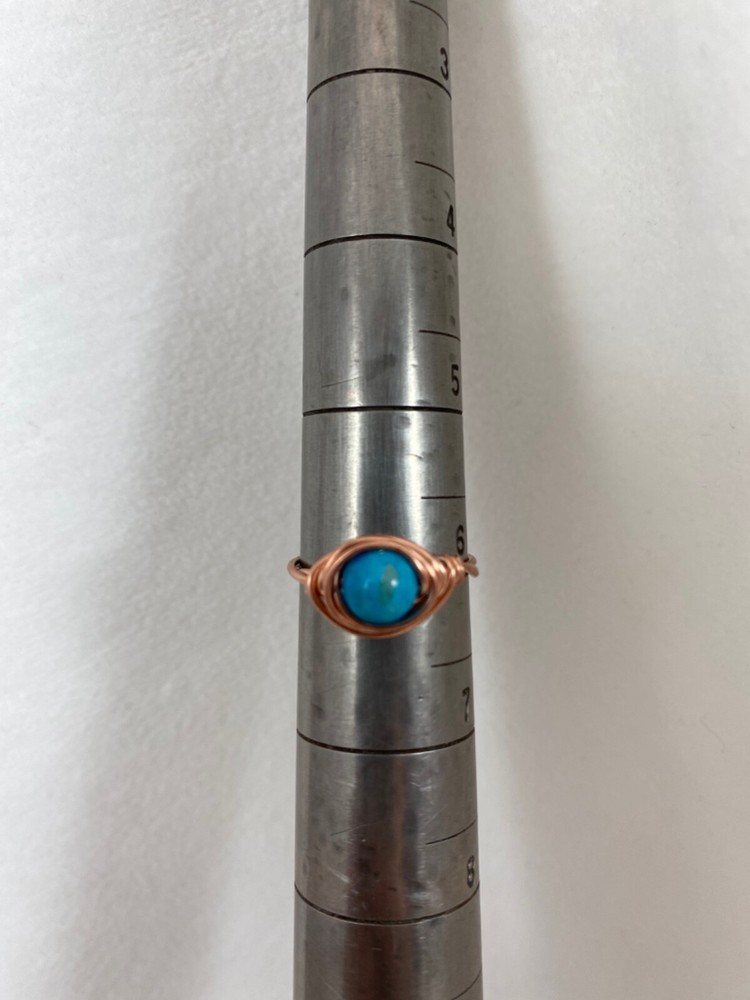 Handmade ~ Copper Wire Wrap ~ Turquoise Ring Size 6 #72