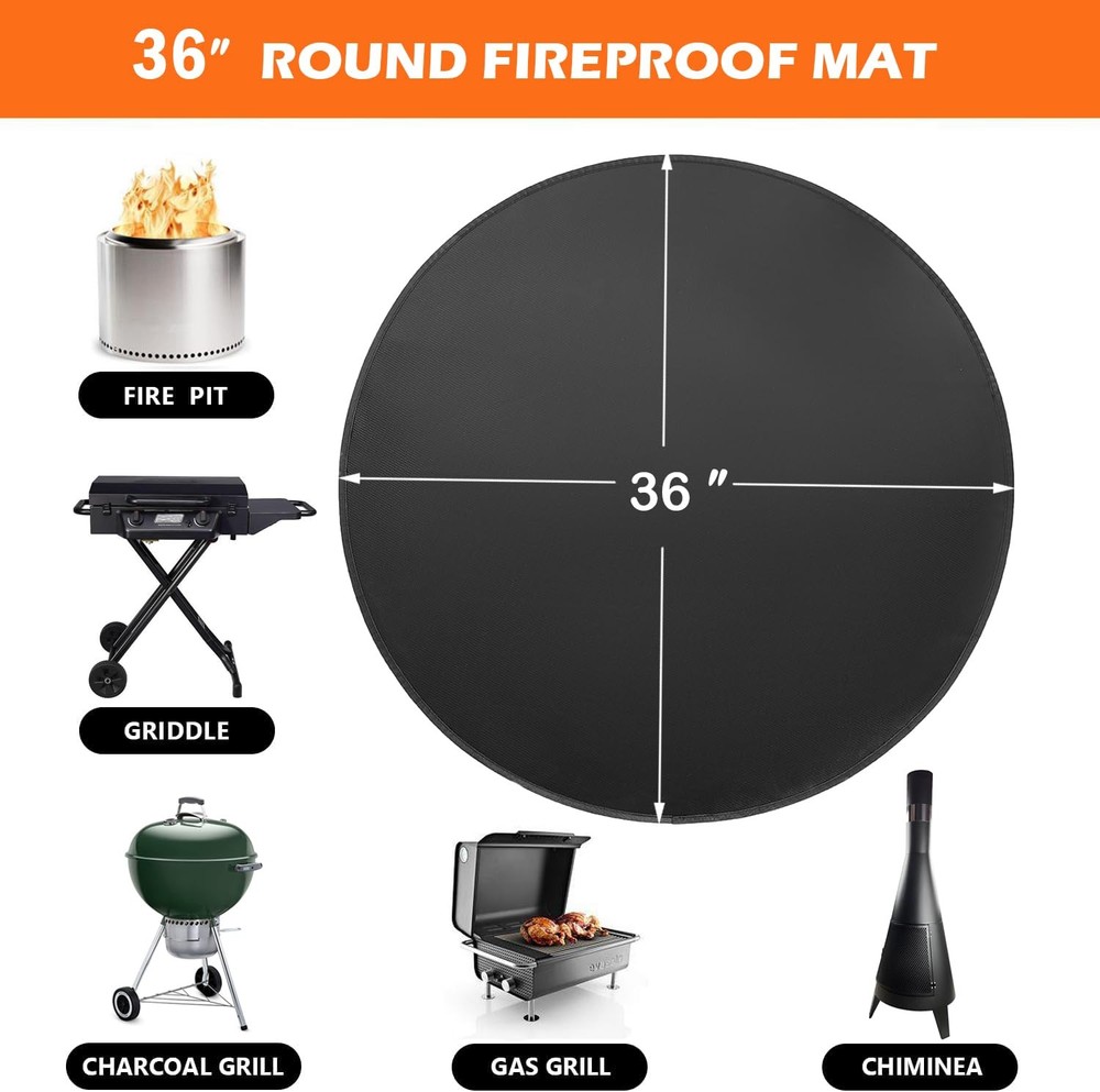 Fire Pit Mat for Deck Fireproof, Round Fireproof Under Grill Mat, Oil-Proof W...