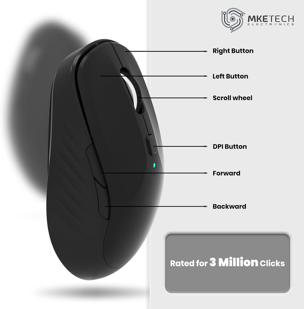 Wireless Computer Mouse - Full-Size 2.4G USB Receiver Mouse, 6 Buttons with Back