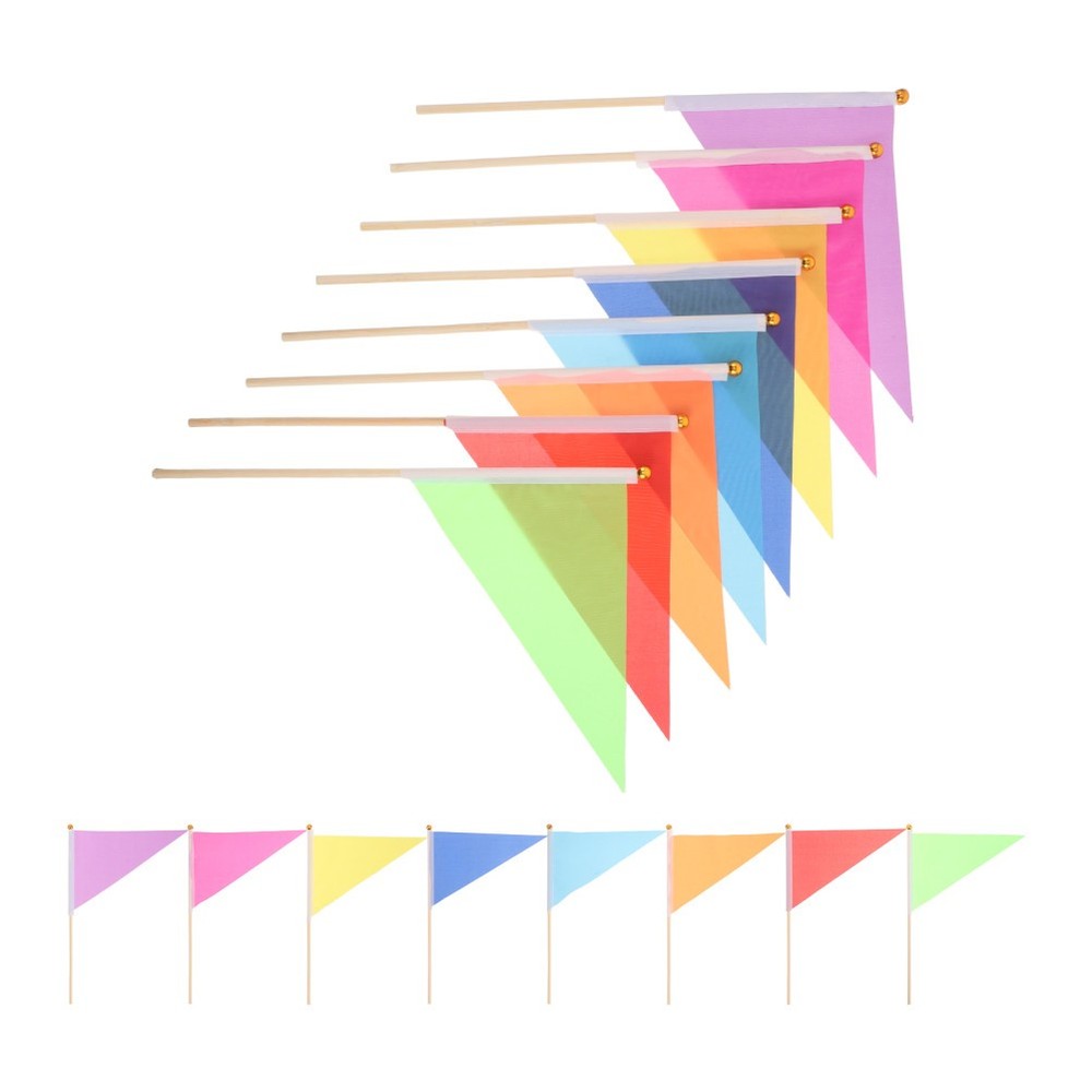 16pcs Garden Marking Flags - Small Triangular Yard Markers with Bamboo Sticks