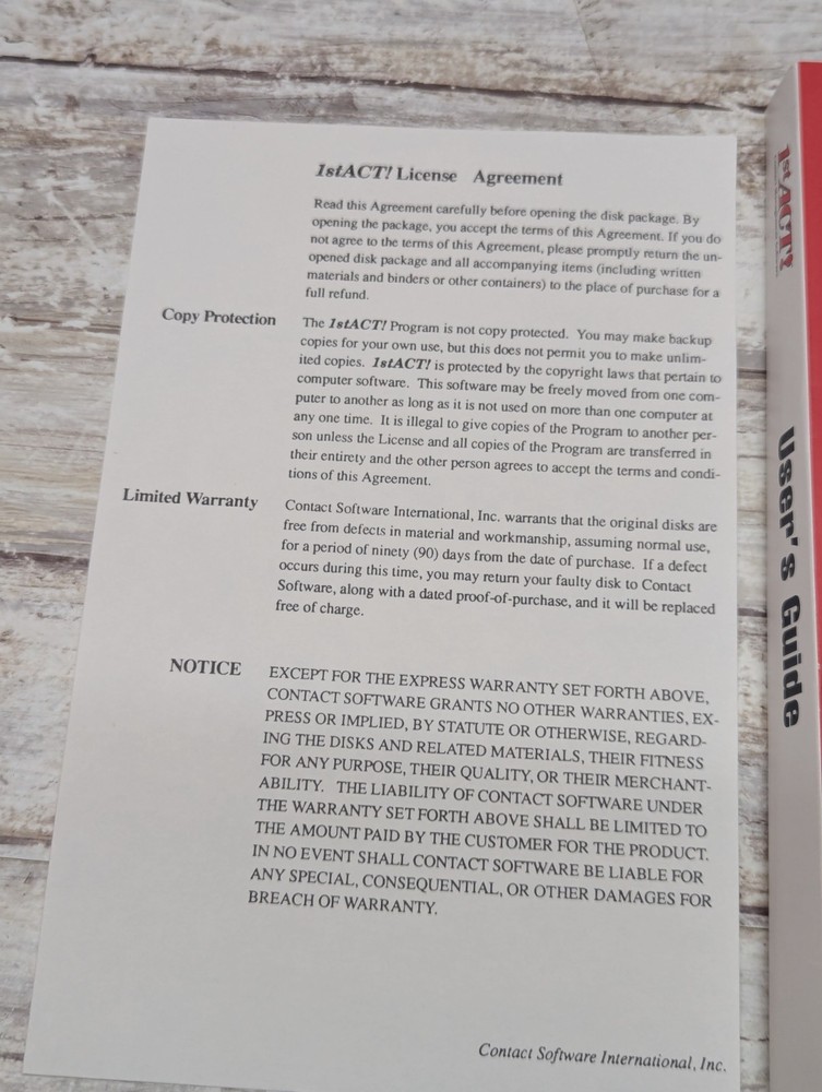 1st Act Contact Management Software Dos Version 1991 3.5 Floppy