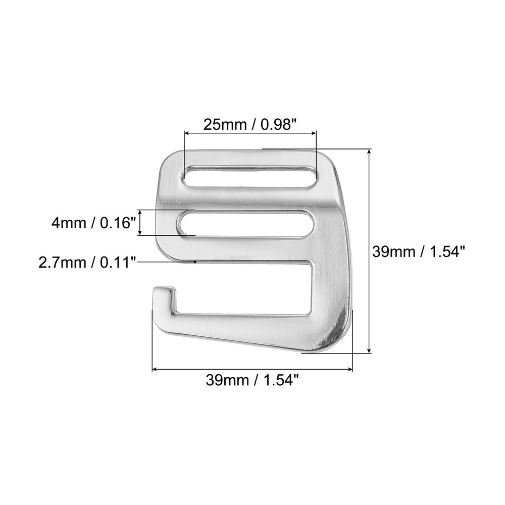 0.98" Webbing Release G Hook Buckle Adjusters for Backpack Strap, 2Pcs Silver