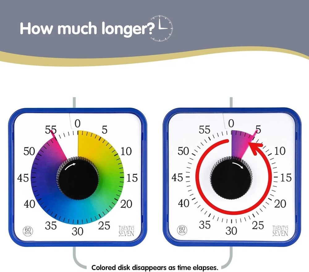 Visual Timer 7.5 Inch; 60 Minute 1 Hour Countdown Timer for Kids Classroom Teach