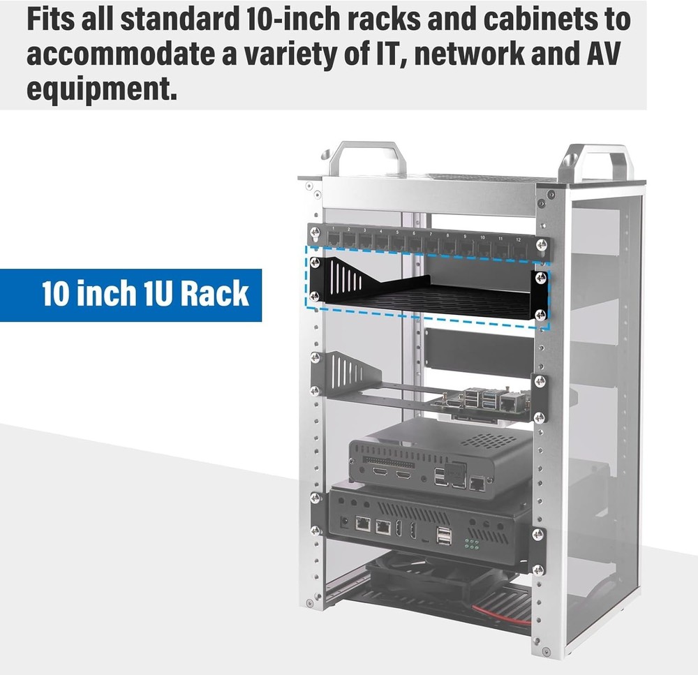Dual 1U Vented Cantilever Tray for 10" Server Racks - Efficient Airflow Solution