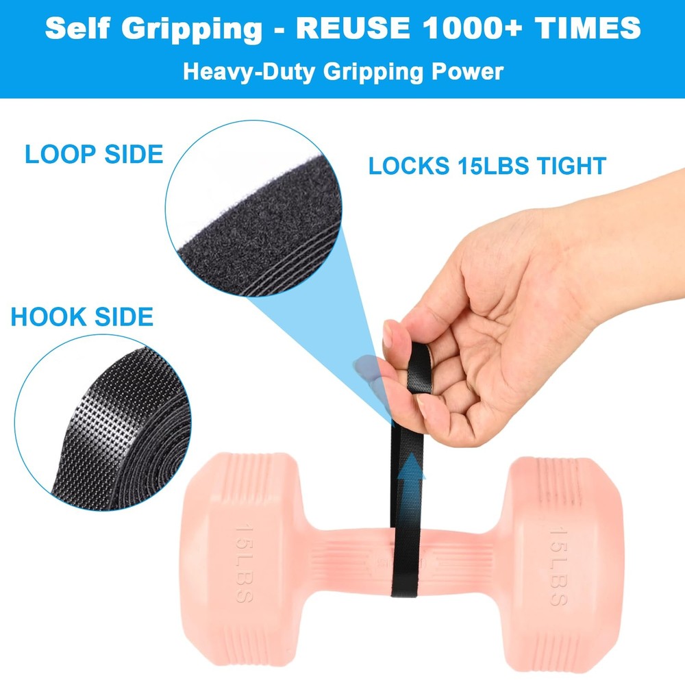 52.5 Ft x 1/2 Inch Hook and Loop Roll Double Sided Self Gripping Straps, Adh...