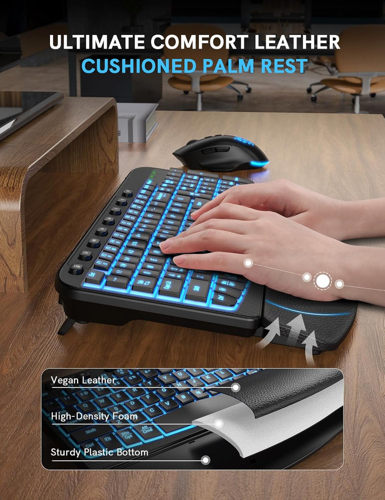 SABLUTE Ergonomic Wireless Keyboard and Mouse Combo - Wave Keyboard with Soft Le