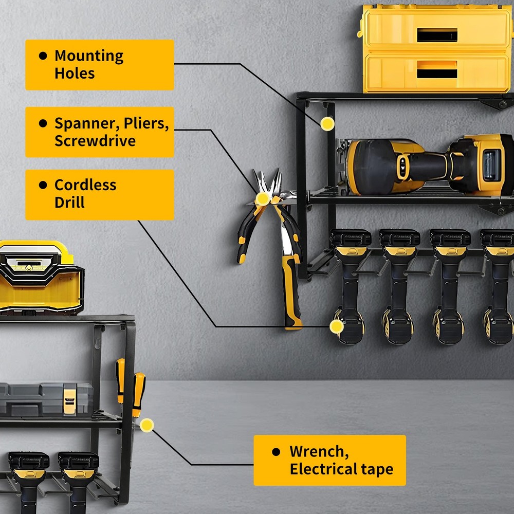 Power Tool Organizer Wall Mounted Power Tool Rack for 7 Drill Cordless Storage