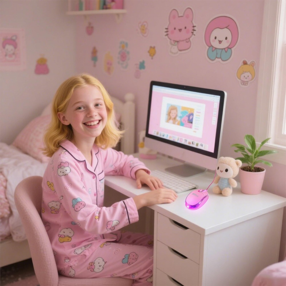 SOON GO Pink Mouse,Computer Mouse,with 1.5m USB Cable - Compatible