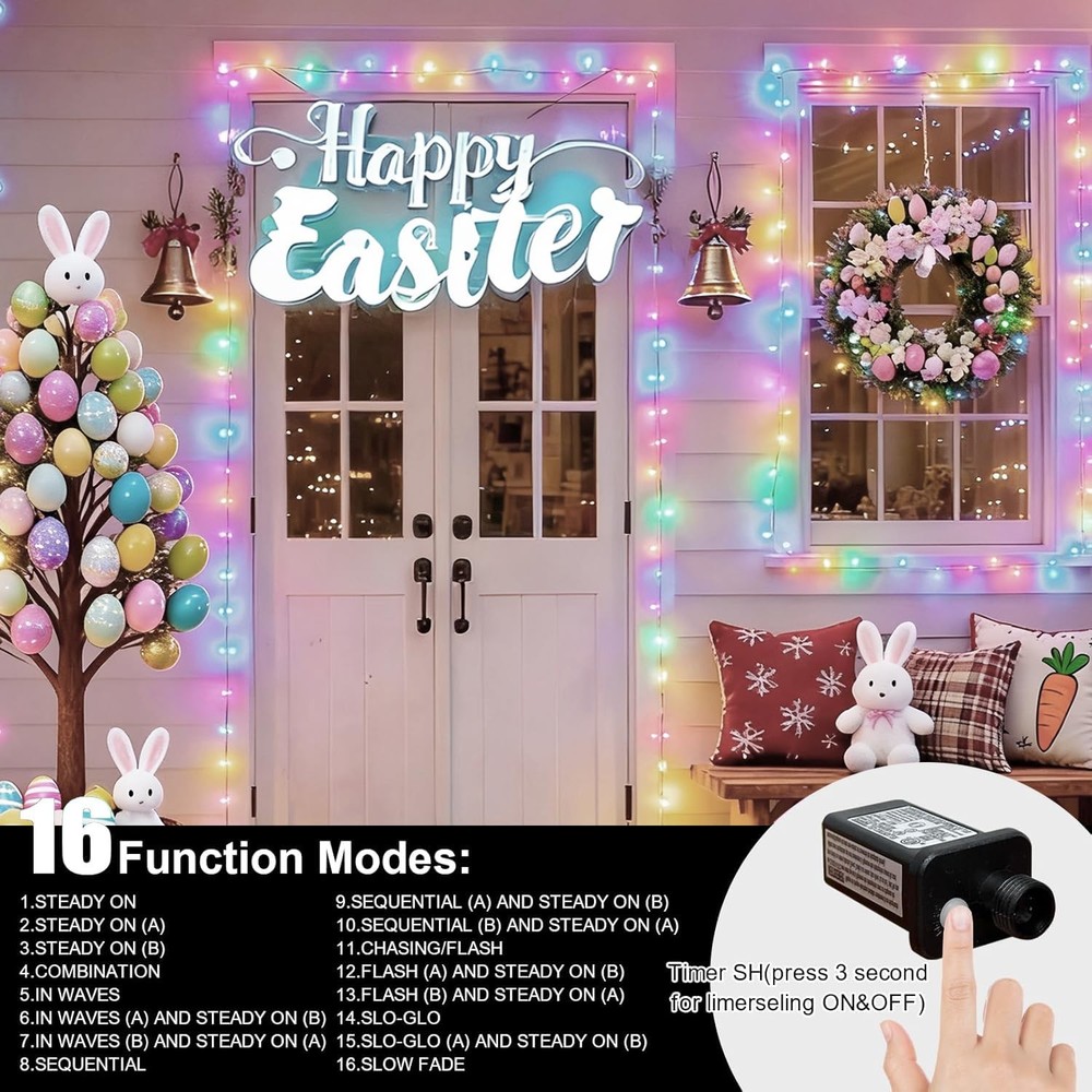 165ft Pastel Easter Lights String, Christmas Mini Light,500 LED with 16 Light...