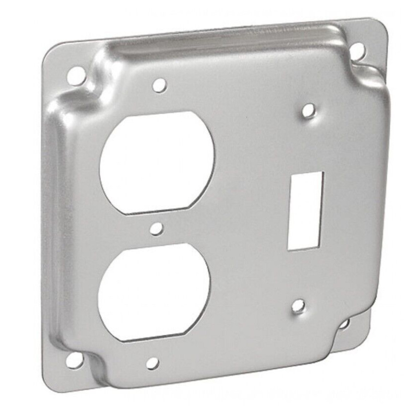 (1 pc) 4" Square Electrical Box Cover 1 Toggle Switch / 1 Duplex Receptacle Gray