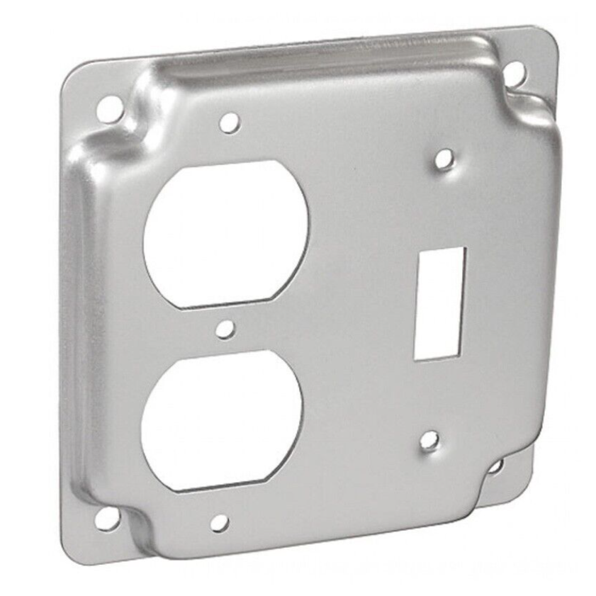 (1 pc) 4" Square Electrical Box Cover 1 Toggle Switch / 1 Duplex Receptacle Gray
