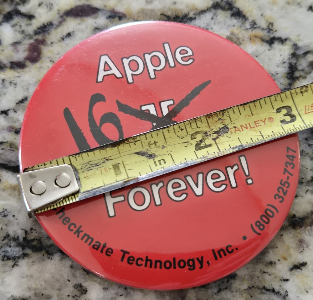 3" Vintage Apple Computer button pin - Apple 16 Forever Checkmate Tech Apple II