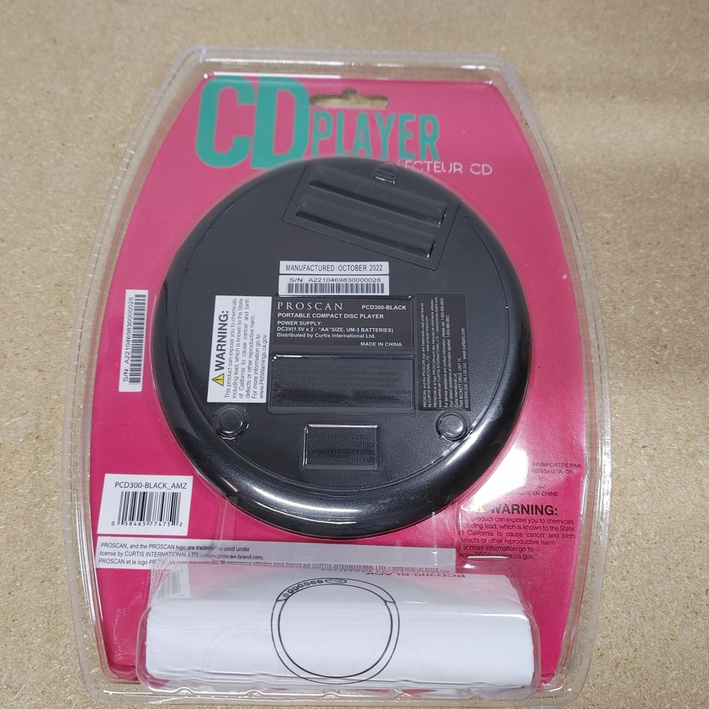 Proscan Personal Compact CD Player PCD300-BLACK NEW..