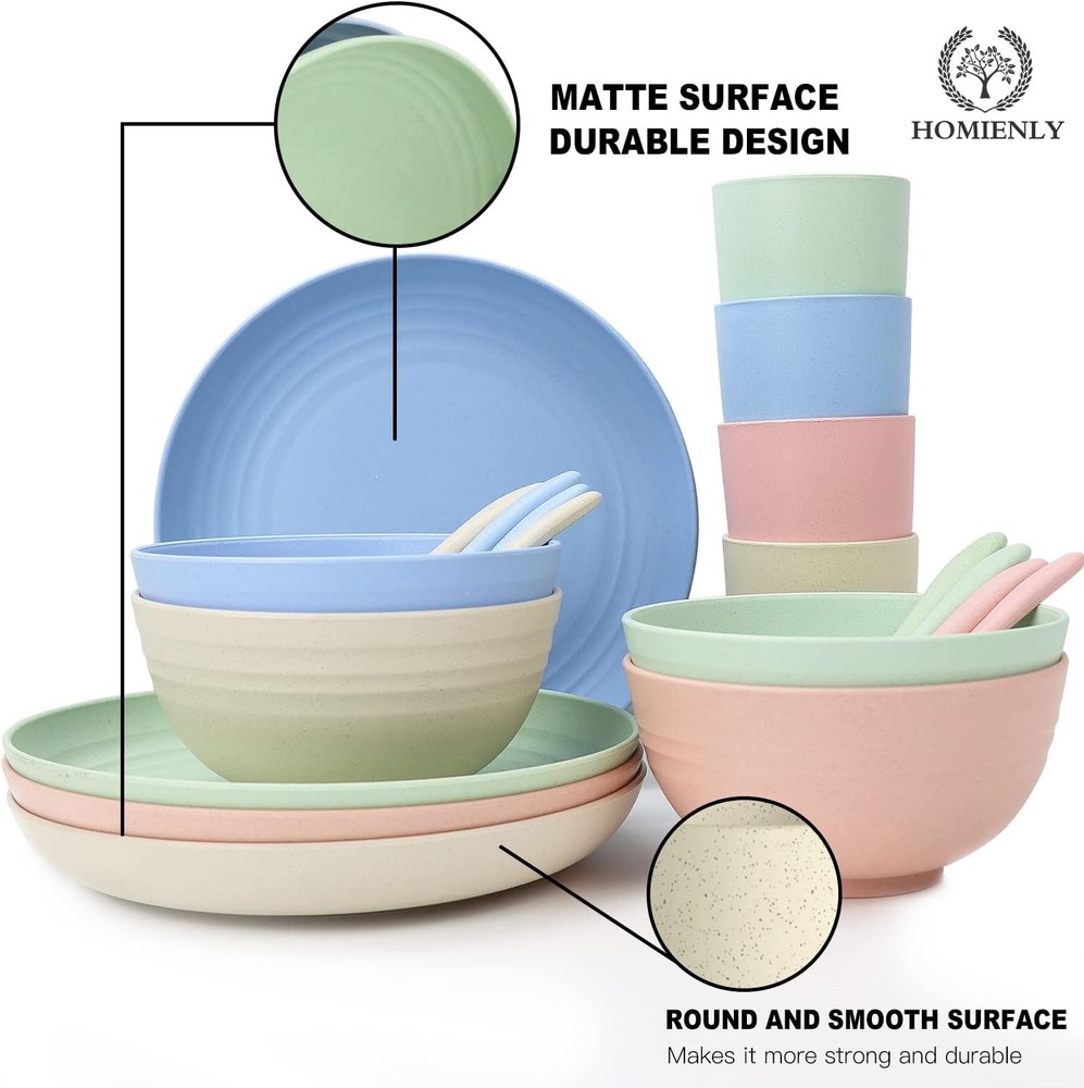 Wheat Straw Dinnerware Sets, 20 PCS Dishes 20 PCS, Multicolor-Light
