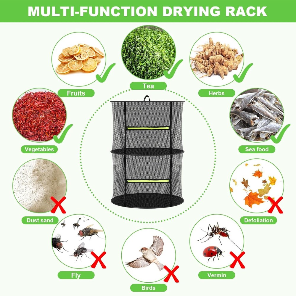 Herb Drying Rack - Mesh - 2 Layers, Black