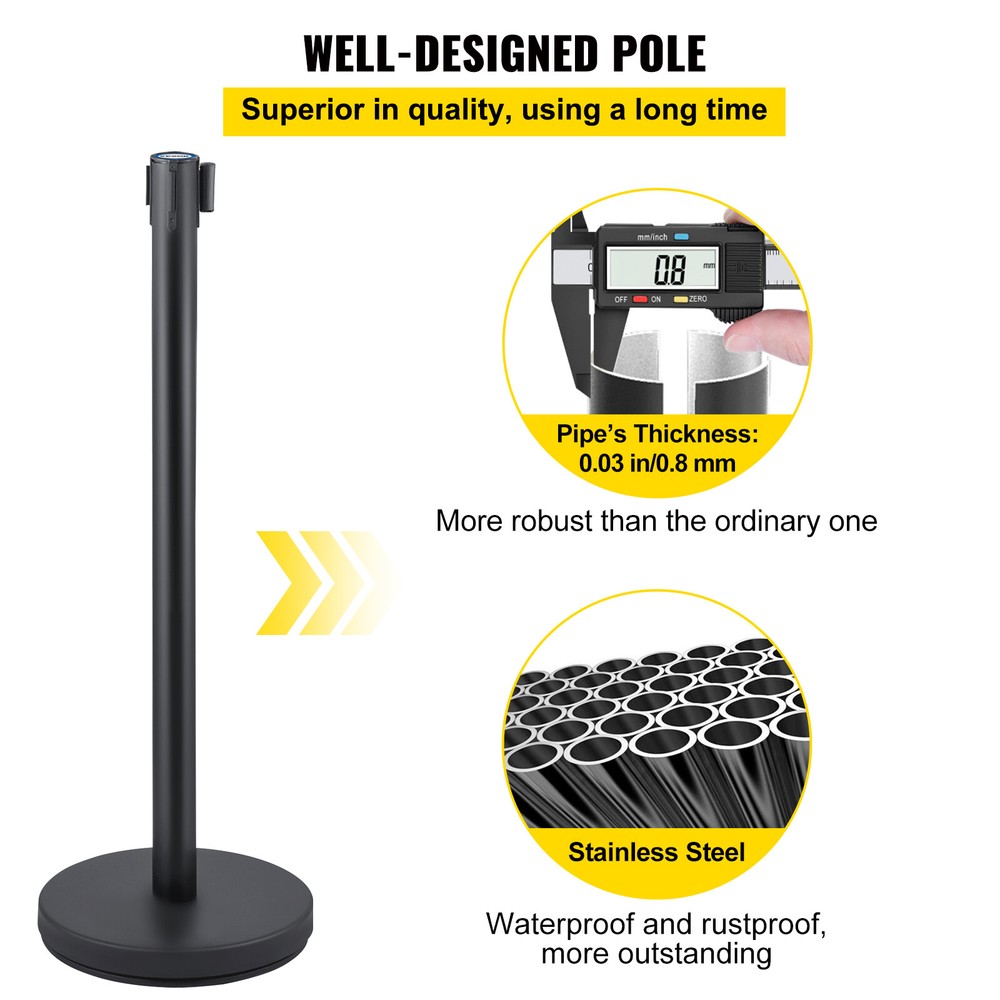 VEVOR 6PCS Crowd Control Barrier Stanchion Posts Set Queue Pole with 6.6ft Belt