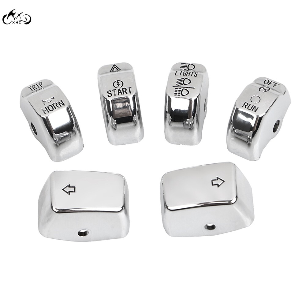 6Pcs Chrome Hand Control Switch Housing Button Cover Cap for Harley Softail Dyna