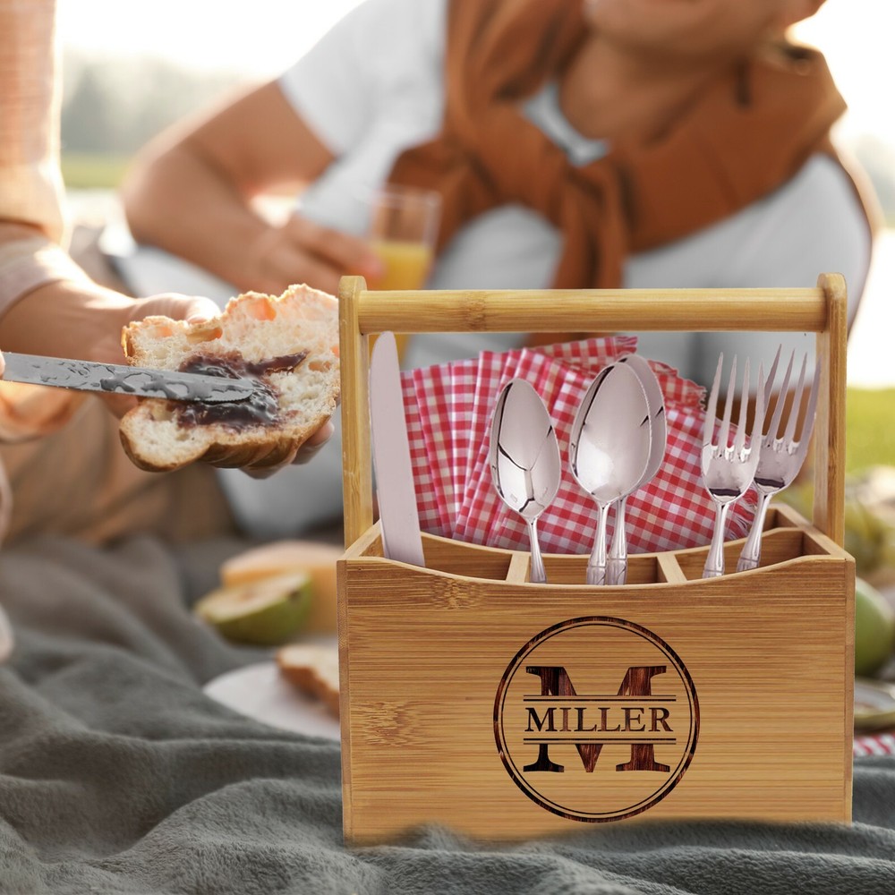 Custom Engraved Kitchen Utensil Holder - Patio, Picnic, Home Silverware Caddy