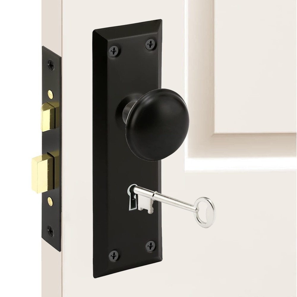 1 Pack Mortise Keyed Lock Set with Classic Knobs, Perfect for Matte Black