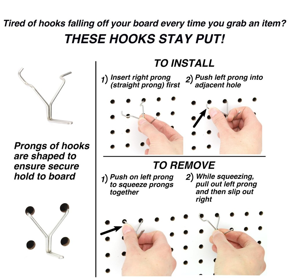 Pegboard Hooks Set - Tool Organizer Kit with Assorted L, J Hooks, Pliers Rack