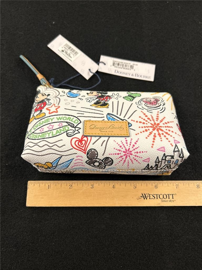 NEW NWT DISNEY PARKS Dooney & Bourke Sketch Cosmetic Case, Mickey Minnie Castle