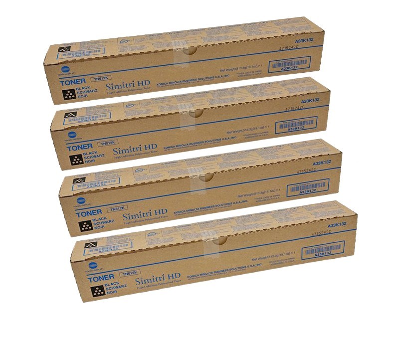 Genuine Konica Minolta LOT OF 4 TN512K (A33K132) Black Toner Cartridge Biz C554