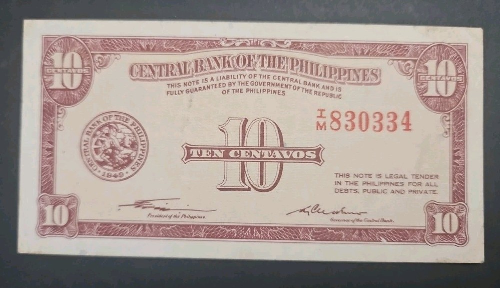 Philippines Paper Money 10 Centavos Banknotes 1949