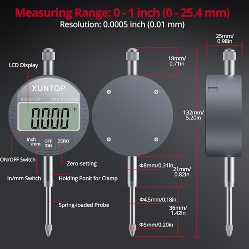 Digital Dial Indicator 1inch/0.0005inch LCD Display Electronic Dial Test
