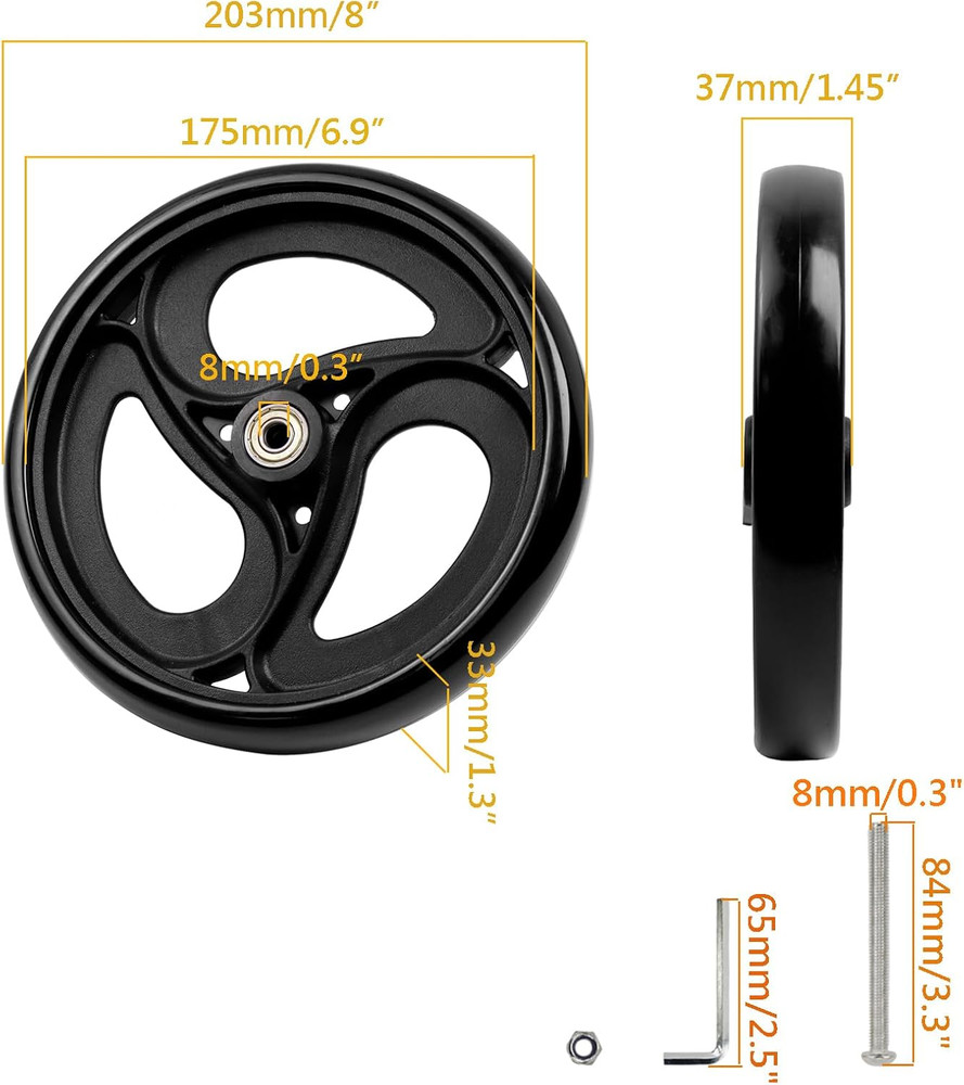 2 Pcs 8 Replacement Wheels for Rollator Walker Wheelchairs with Axle & Nuts
